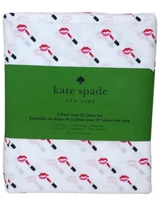 3-teiliges Kate Spade Twin XL ROTER LIPPENSTIFT Lakenset 100 % Baumwolle LIPPEN - Bild 1 von 4