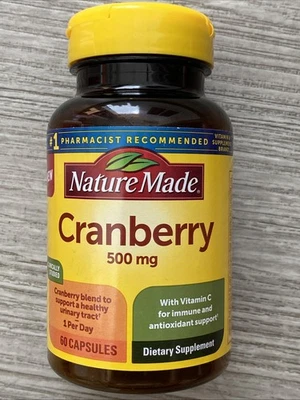 Cápsulas de Arándano Nature Made 500mg con Vitamina C Apoyo a la Salud Urinaria 60ct Foto 1 de 3