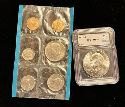 1971 S Eisenhower Ike dólar de prata MS67 classificação ICG lajeado e 71 conjunto perfeito - Imagem 1 de 4