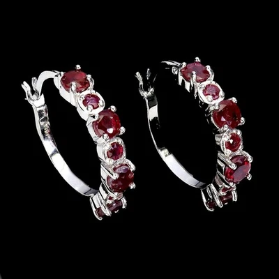 925 Sterling Silver Earrings Round Ruby 4mm Natural Gemstone Jewelry - Image 1 of 4