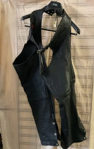 Hot Leathers Black Leather Motorcycle Biker Chaps Size XS - Picture 1 of 10
