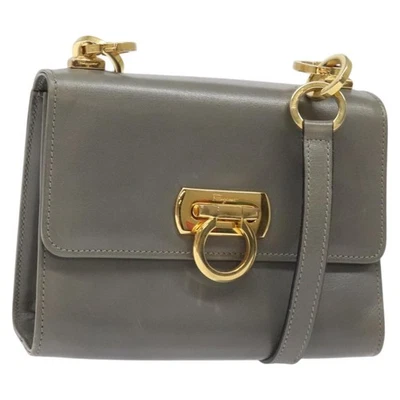 Auténtico bolso de hombro Salvatore Ferragamo de cuero gris dorado BD2145 Foto 1 de 4