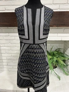 Abito tubino Diane von Furstenberg DVF blu nero scintillante argento aderente tribale 10 - Foto 1 di 5