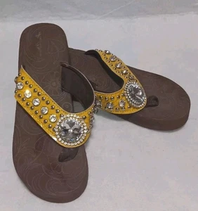 Montana West Sandali Infradito Platform Donna Giallo e Marrone Strass... - Foto 1 di 8