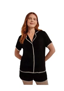 Neu mit Etikett Damen-Pyjama-Set Kurzarm Kerbe schwarz – Größe XS (0-2) - Bild 1 von 6