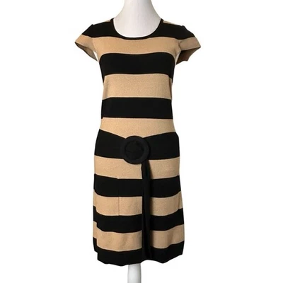 Nine West Dress Womens Size XS Black Tan Stripe Stretch Knit Form Fit Hipster - Image 1 of 4