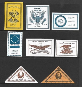 FABIAN'S PHANTOM POST LOCAL POST, EIGHT STAMPS, NEVER HINGED - Picture 1 of 1