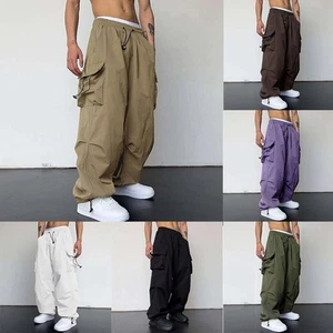 Casual Baggy Sweatpants Men's Vintage Hip Hop Wide Leg Parachute Pants - Picture 1 of 27