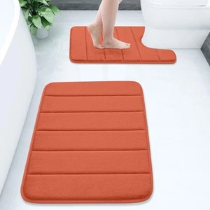 Bathroom Mat Set, 2 Piece Memory Foam Bath Mat and U-Shaped Toilet Rug, Machi... - Picture 1 of 8