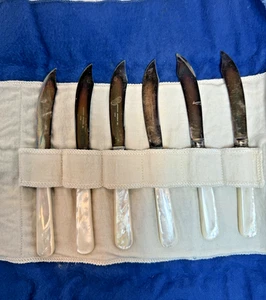 Merden Cuttlery Knives Sterling Silver Mother of Pearl Handles Set of 6 Antique - Picture 1 of 7