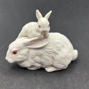 Vintage Enesco Porcelain White Mother Bunny Rabbit Baby Figurine 1987 Mexico - Picture 1 of 9