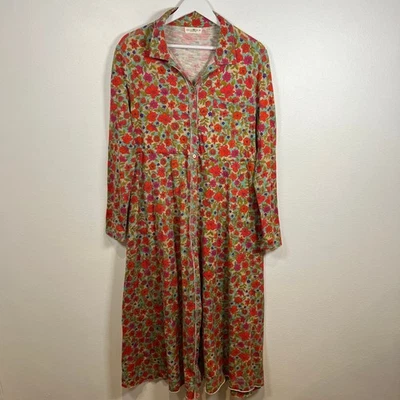 Natural Life Floral Midi Dress Size M Cottagecore Boho Button Down Cinched Waist - Image 1 of 4