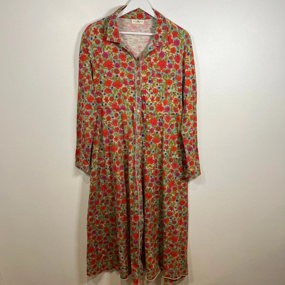 Natural Life Floral Midi Dress Size M Cottagecore Boho Button Down Cinched Waist - Image 1 of 4