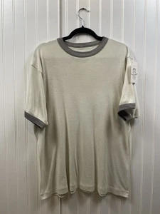 Vintage 80s Essential Blank Ringer Tshirt Men’s Medium White Grey Accents - Foto 1 di 6