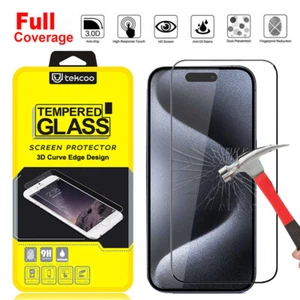For iPhone 15/15 Pro/15 Pro Max/Plus Full Cover Tempered Glass Screen Protector - Picture 1 of 10