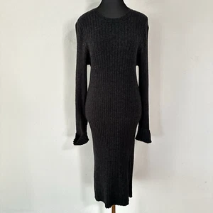 Nude Lucy Women’s Long Sleeve Midi Knit Dress Bodycon Ribbed Knit Winter Size L - Imagen 1 de 10