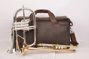 Leather Double/Triple Trumpet Gig Bag. Trumpet leather case. Trumpet holder case - Picture 1 of 11