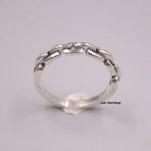 925 Sterling Silver Band Men Women Lucky Square Rolo Link Chain Ring - Picture 1 of 4