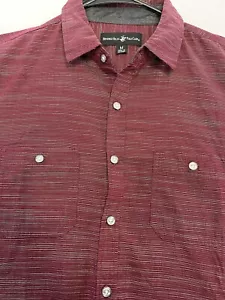Beverly Hills Polo Club Button Down Short Sleeve Striped Maroon Shirt Size M - Picture 1 of 6
