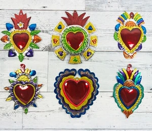 Mexikanische Milagros Charms Volkskunst Heiliges Herz Zinn Ornamente Set 6 Stck. Packung #16 - Bild 1 von 1