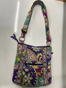Vera Bradley Hipster Crossbody Shoulder Bag Purse Purple / Green Paisley +bonus - Picture 1 of 17