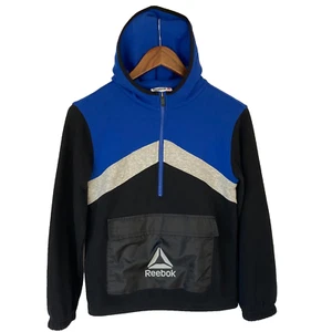 Reebok Boy's Royal Blue Black Kangaroo Pocket Hoodie 1/2 Zipper Size M (8) Hood - Picture 1 of 6