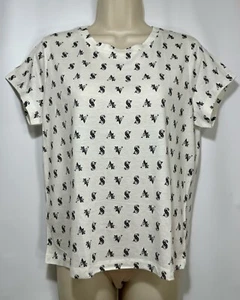 Victoria Secret All Over Logo VS Women's Crew Tee Black/White - Picture 1 of 8