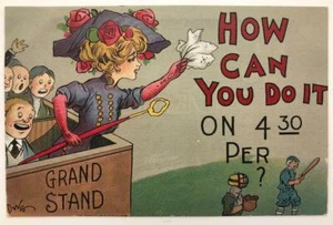 Baseball Illustrated Humorous Postcard Early 1900's Young Lady Funny Cheering - Picture 1 of 1