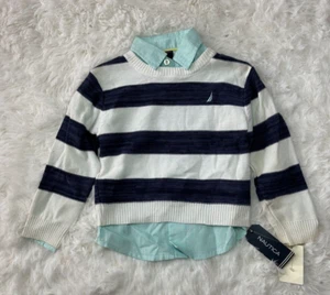 Nautica Boys Sweater Shirt Set Size 2T Crew Neck Stripe Plaid Button NWT - Picture 1 of 3