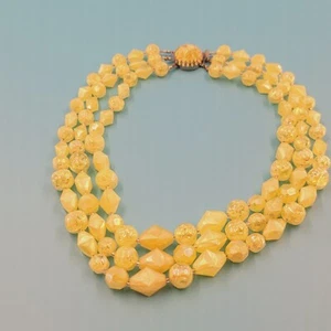 Vintage Austria Yellow Faceted Glass Bead Necklace Earrings Set Honey Amber 15" - Picture 1 of 16