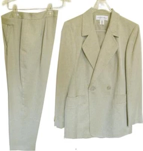 Jones New York Sahara Cactus Beige Pants Suit w Double Breasted Jacket, Size 12 - Picture 1 of 6