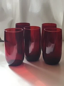 Vintage 5" Anchor Hocking Royal Ruby Red Tumblers Glassware Glasses Set Of 5. - Picture 1 of 6