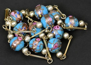 vintage Murano Glas KETTE Kugeln helles Blau Gold rosa Millefiori 1960 - Bild 1 von 7
