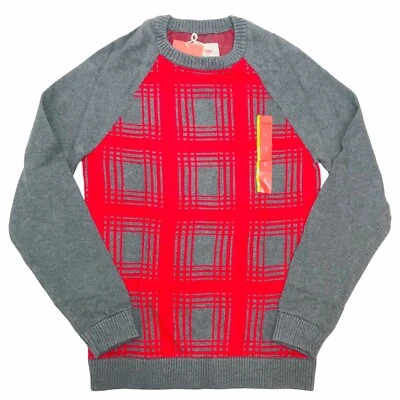 Mossimo Supply Co Sweater Men’s Size S Red Gray Christmas Cotton Plaid  Preppy - Image 1 of 4
