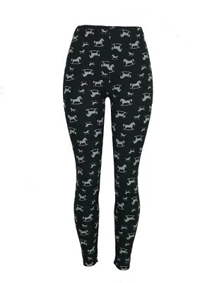 Leggings Rocking Horse cinza bolinhas e fundo preto tamanho único FRETE GRÁTIS - Imagem 1 de 3