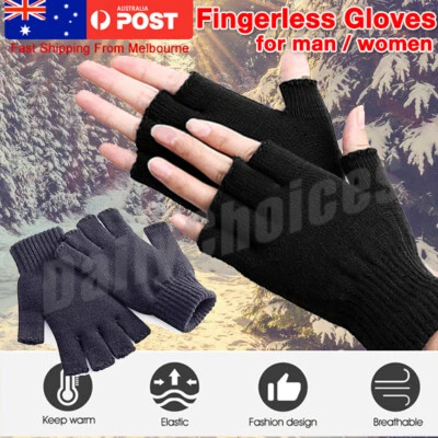 Winter Fingerless Gloves Open Finger Black Soft Warm Knitted Glove Unisex - image 1 of 4