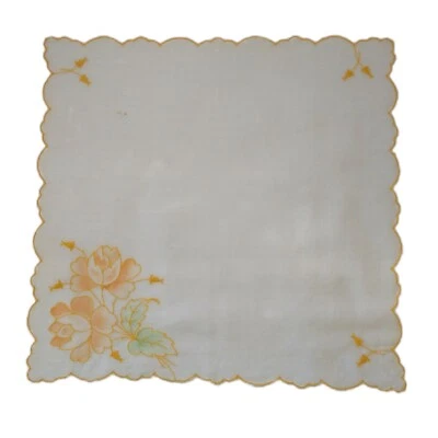 Pañuelo Vintage Amarillo Rosa Bordado Floral Victoriano Cottagecore Shabby Foto 1 de 4