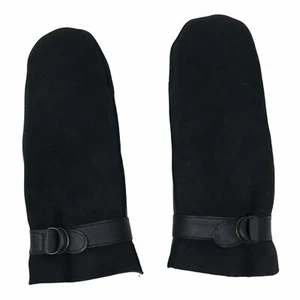 MAISON MARTIN MARGIELA Black Leather Fleece Lined Mittens Gloves - M - £375 - Picture 1 of 8