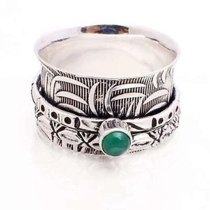 Ónix Verde Piedra Preciosa Étnico Hecho A Mano Joyería Giratorio Anillo Tamaño - Imagen 1 de 3