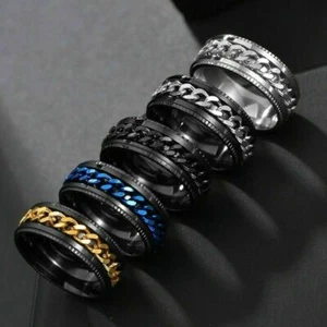 Anxiety Spinner Rings Mens Womens Fidget Rotating Ring Silver Stainless Steel~ - Picture 1 of 17