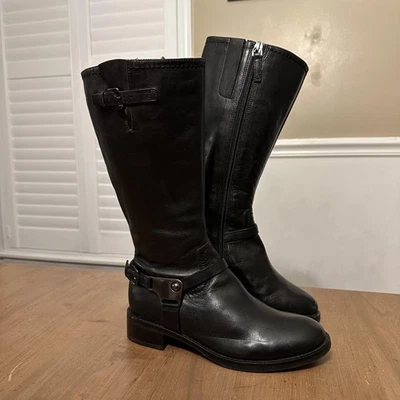 Botas Ecco para mujer talla 35 EE. UU. 4,5 arnés de cuero negro para montar altas hasta la rodilla cremallera Foto 1 de 4