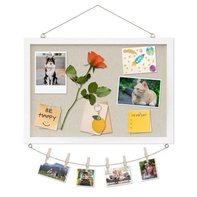 Cork Board with Linen White,Bulletin Board 17"x12" Hanging Corkboards for Office - Image 1 of 4
