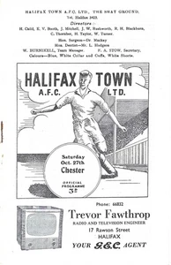 HALIFAX TOWN V CHESTER ~ 27 DE OCTUBRE DE 1956 ~ PROGRAMA NORTE 3ª DIVISIÓN - Imagen 1 de 1