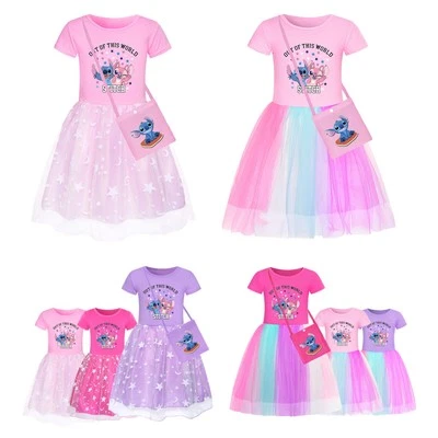 Girls Stitch Angel Dress Star Rainbow Birthday Party Costume Fancy Tutu Skirts - Image 1 of 4