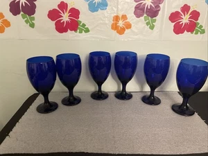 Vintage Kobaltblau Glas Kelche konischer Stiel Träne Wein/Wasser 7" 6er Set - Bild 1 von 7