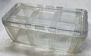 Piatto frigorifero rettangolare trasparente a coste vetro federale vintage con coperchio verdure - Foto 1 di 5