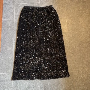 Dwirapal Black sequin long skirt large Holiday Sparkly Elastic Waist Lined ￼ - Picture 1 of 8