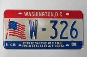District of Columbia 1981 Inaugural License Plate.  Ronald Reagan. # W-326 - Picture 1 of 1