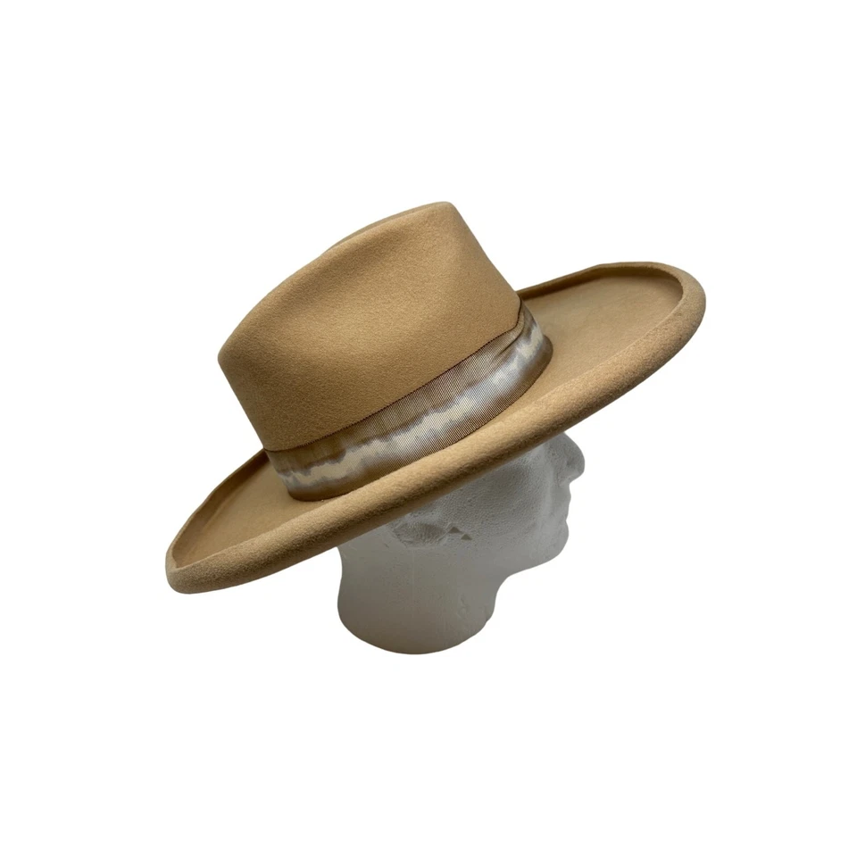 Freya Oat Felt Hat Womens Sz Medium 100% Wool Upturned Brim Hand Dyed Ribbon - Image 1 of 4