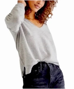 Free People Harmony Cashmere V Neck Sweater Size XS Casual Oversized Boxy Gray - Picture 1 of 11